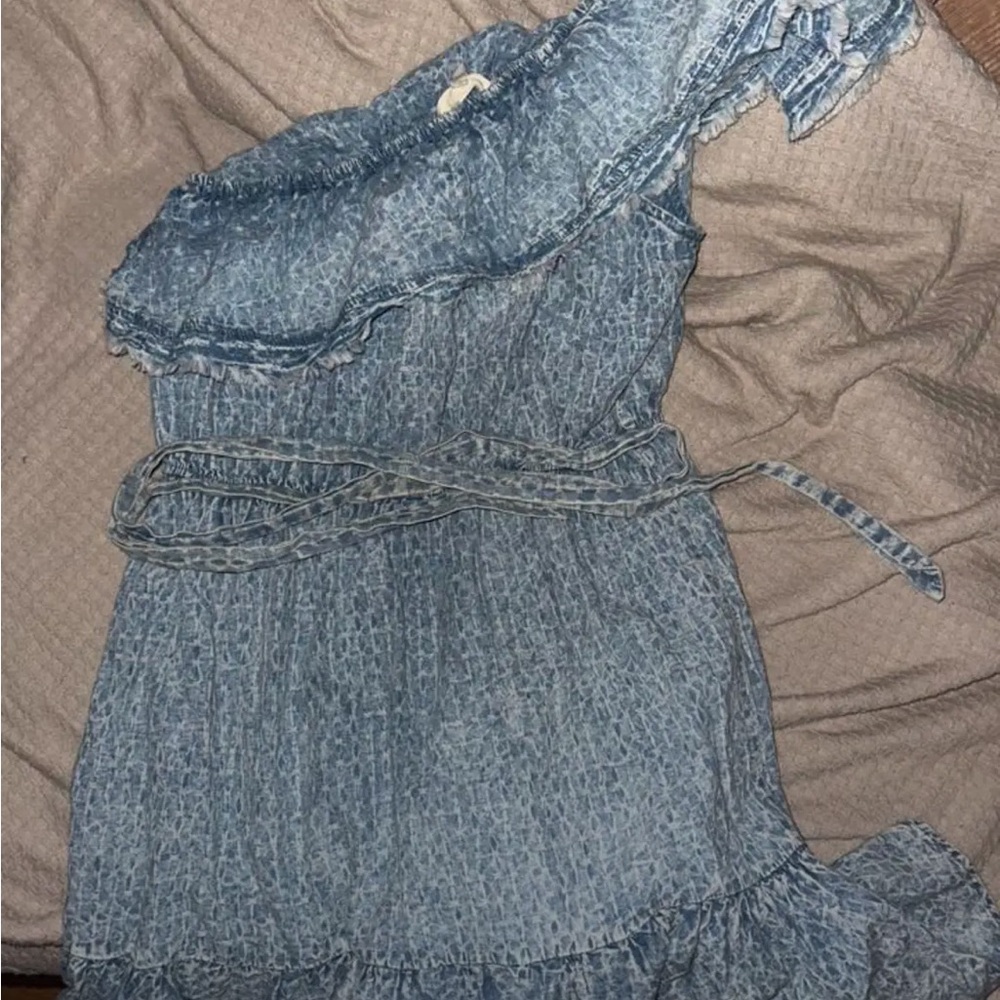 Blue One-Shoulder Denim Dress